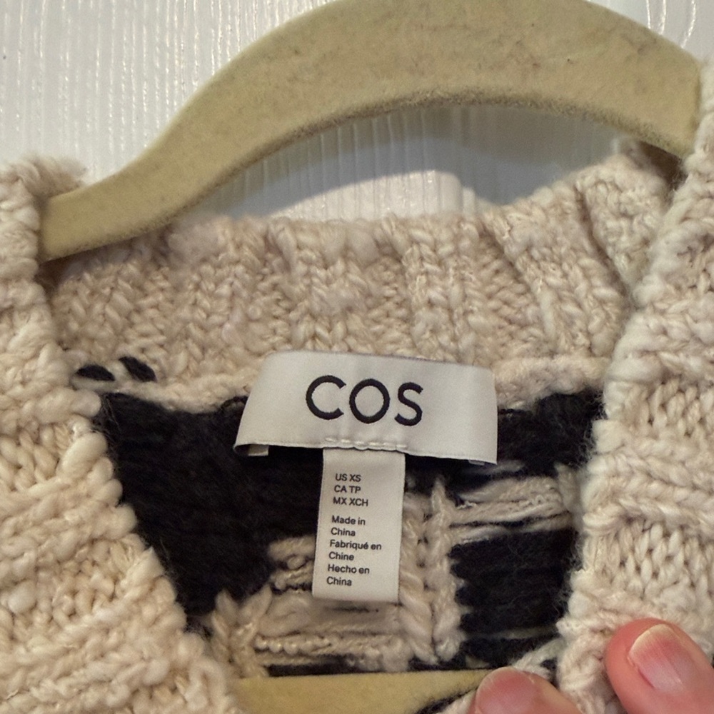 COS Fair Isle Chunky Crewneck Wool Sweater Cream Dark Grey Size XS - Picture 6 of 14